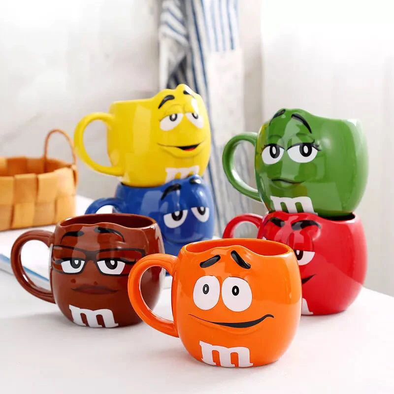 

M&M Bean Coffee Mugs Ceramic Tea Milk Cup M Bean Expression Coffee Cup Couple Large Capacity Mug Cartoon Creative Drinkware