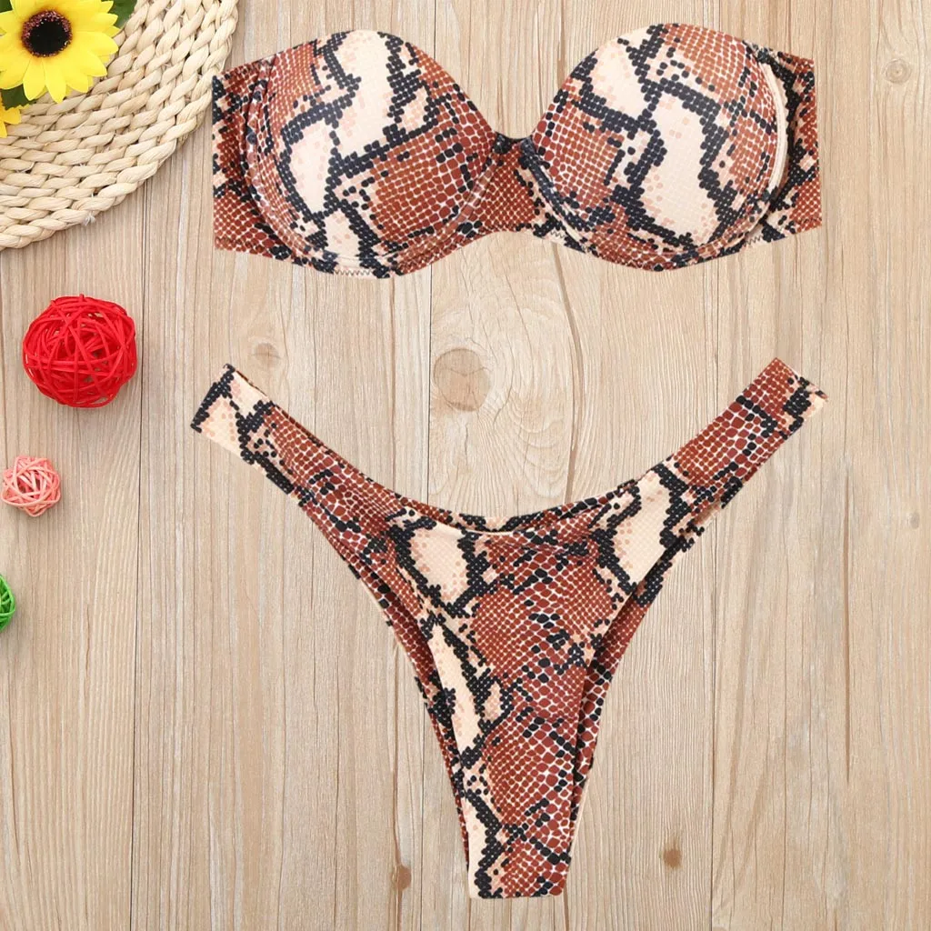 

Bikini 2019 Bathing Suit Women Leopard Print G String Swimsuit Off Shoulder Swiming Suit Women Padded Maillot De Bain Femme 2019