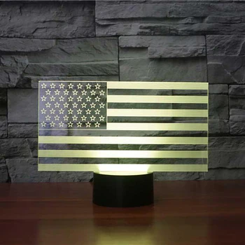 

7 Color Changing USB Bedroom Decor American Flag Stripes Shape Table Lamp 3D LED Night Lights Bedside Sleep Light Fixture Gifts