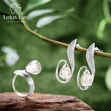 Lotus Fun реальные 925 пробы серебро Природный кристалл ручной работы Fine Jewelry ландыш цветок комплект ювелирных изделий для Для женщин