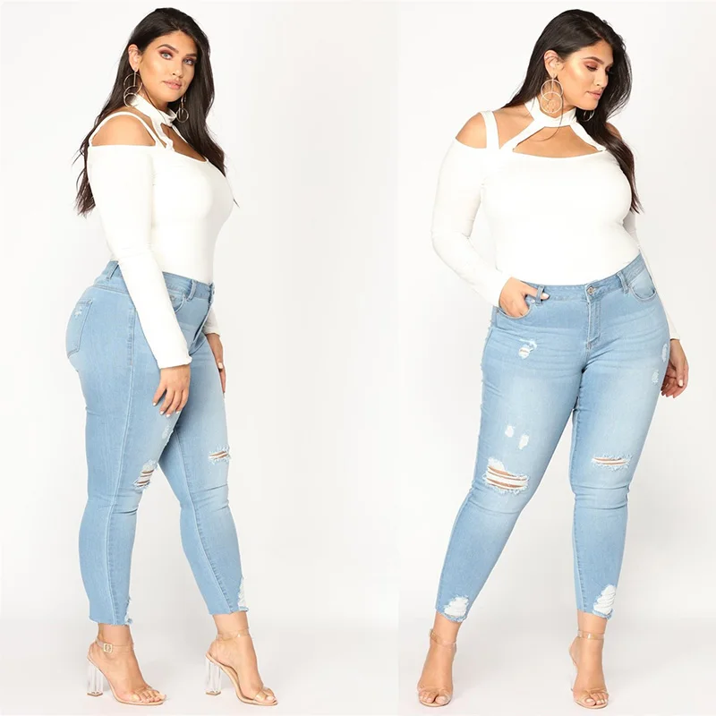 Summer style blue hole ripped jeans Women jeggings cool