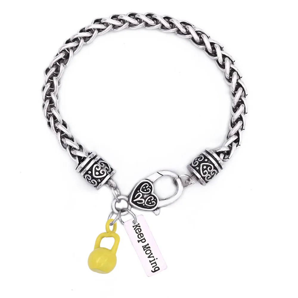 (1 piece/lot) Wheat Chain Lobster Claw Clasps Bracelet WIth Fitness Gym Sport Pendantsin Charm