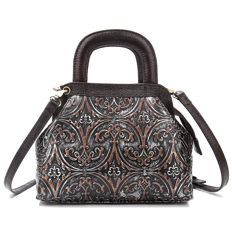 

Retro women's genuine leather handbag top layer leather shoulder bag embossed embossed craft fashion woman bag