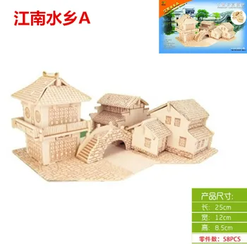 

candice guo! wooden toy 3D puzzle hand work DIY assemble kit building series jiangnan water town birthday Christmas gift 1pc