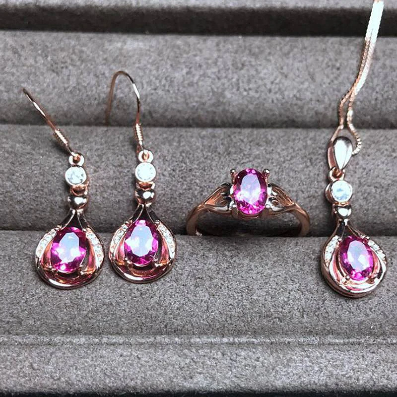 Pink Topaz Natural Gemstone Jewelry Rose/White Gold Women 925 Silver Jewelry Set Wedding Necklace/Earrings/Ring Sets Gift YJS023 Pink Topaz Natural Gemstone Jewelry Rose/White Gold Women 925 Silver Jewelry Set Wedding Necklace/Earrings/Ring Sets Gift YJS023