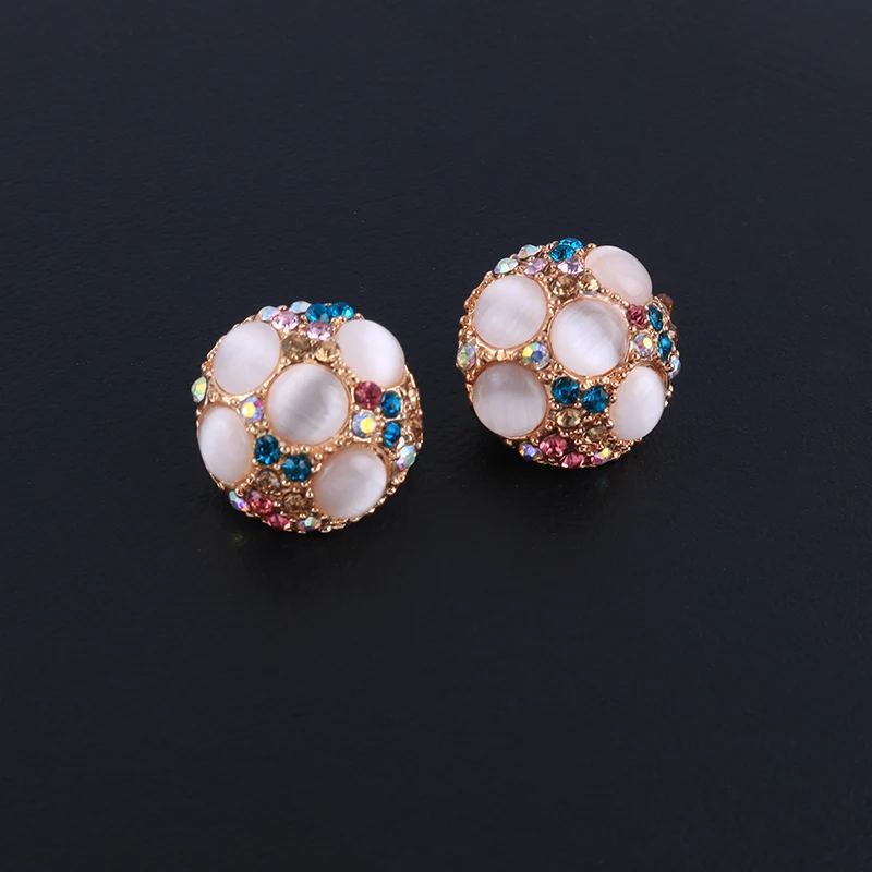 

Fashion Cute Opal Colorful Rhinestone Round Clip on Earrings for Women Without Piercing Elegant Gold Ear Clips Jewelry