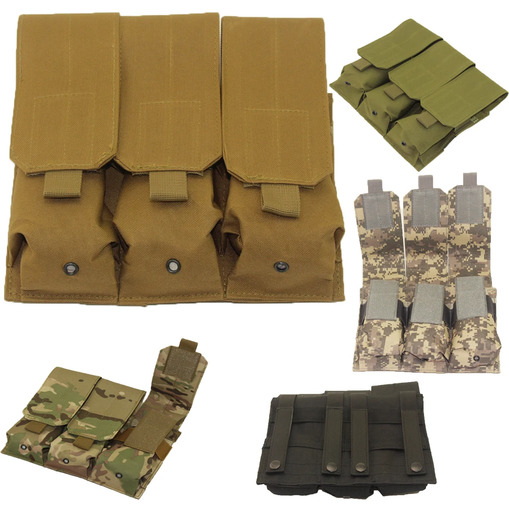 

Hunting Airsoft Outdoor Molle Tactical Triple AR15 M4 5.56mm Magazine Pouch Pistol Handgun Shooting Vest Tool Dump Drop mag Bag