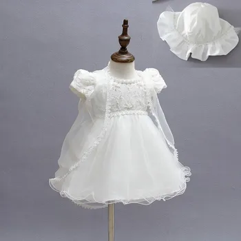 

New Baby Girl Baptism Christening Easter Gown Dress Lace Satin Embroidery Shawl Formal Toddler Baby Girl Party Dresses 3PCS/Set