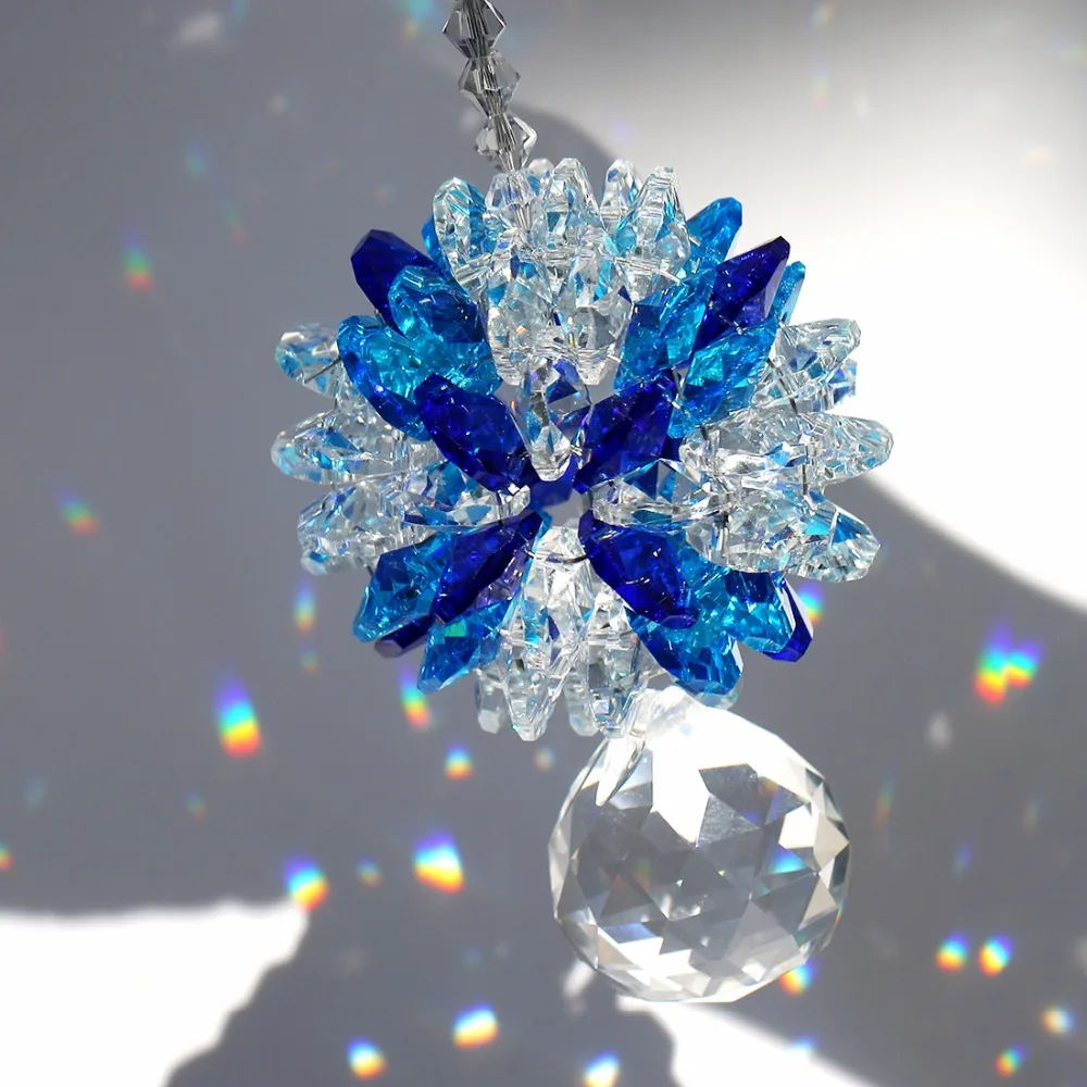 

H&D Crystal Ball Pendant Chandelier Prism Hanging Suncatcher Feng Shui Pendant 30mm (Blue)