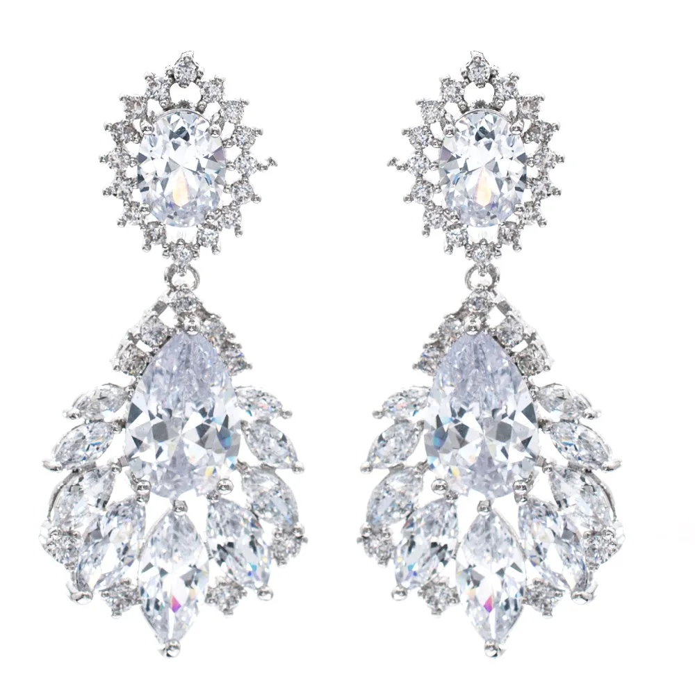 

New AAA Cubic Zirconia Teardrop Earring Women Dangle Earrings Bridal Wedding Jewelry GT8038