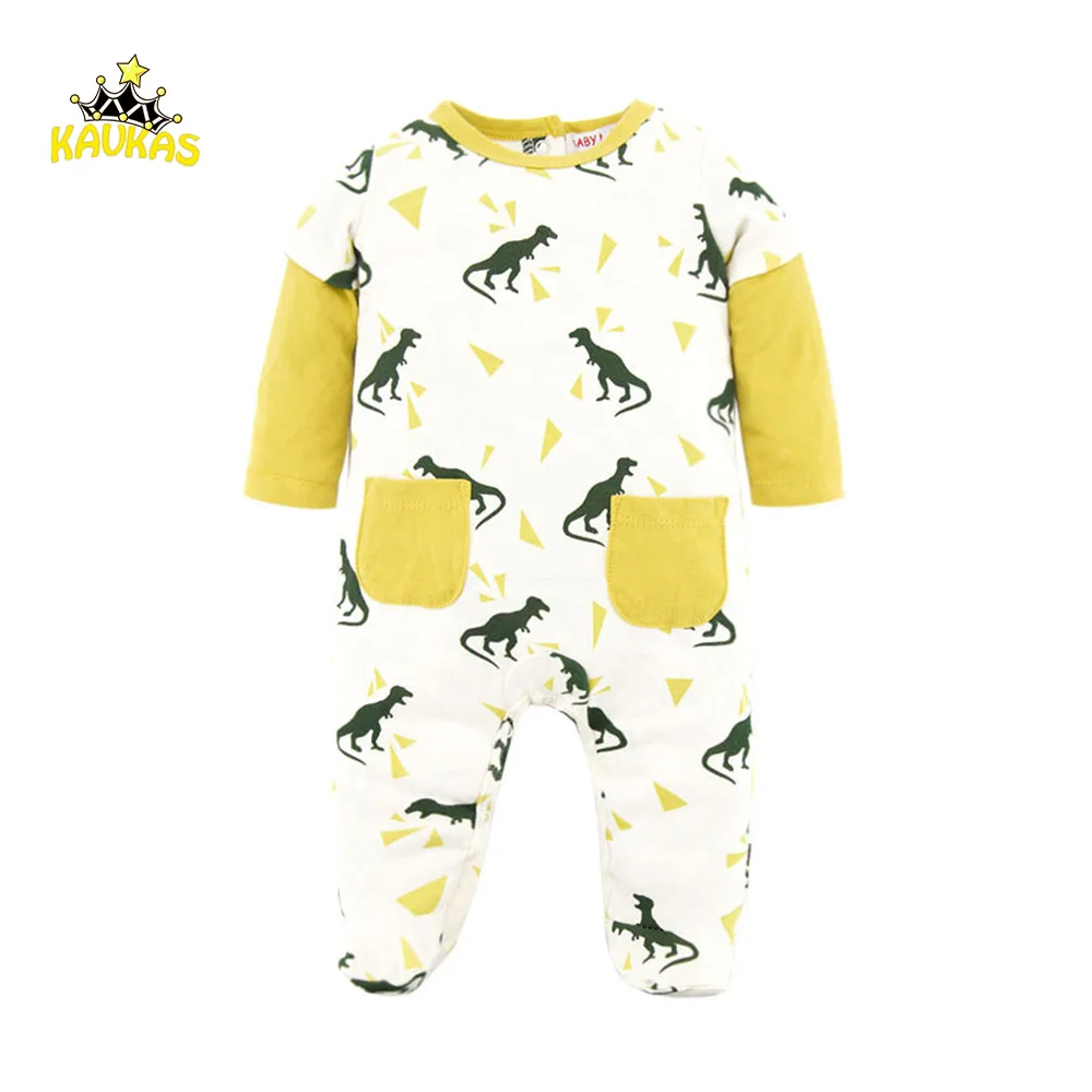 

KAVKAS Boys Girls Long Sleeve Rompers Winter Body Suit Cotton Unisex Baby Clothing Cartoon Dinosaur Printed Romper Overalls Suit