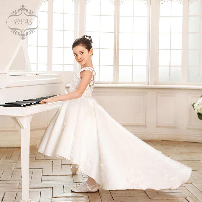 

2017 EYAS Summer Girl Elegant Princess White Swallowtail Dress Piano Costume Sleeveless Lace Ball Gown C6223