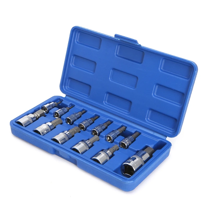 

13 Pcs / 1 Set Chrome Vanadium Steel Socket Wrench Metric Allen Hex Ratchet Wrench 1/4" 3/8" 1/2" Drive Socket Tools