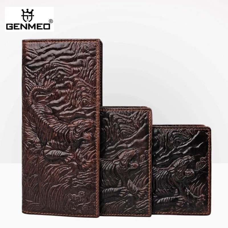 

GENMEO New Genuine Leather Wallet Men Cow Leather Purse with Card Holders Tiger Pattern Male Clutch Dollar Bag Bolsa Feminina