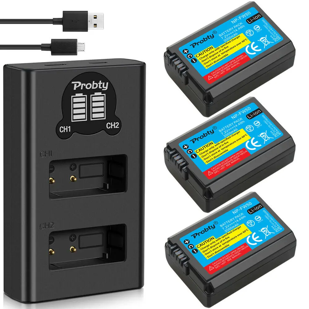 

2000mAh NP FW50 NP-FW50 Battery AKKU + LCD USB Dual Charger for Sony NEX-7 NEX-5N NEX-5R Alpha a5000 a6000 DSC-RX10 a7II a7S