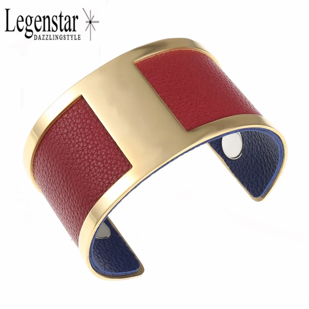 

Legenstar Gold-color Cuff Bracelets H Bangles Reversible Leather Band Interchangeable Jewelry Stainless Steel Pulseiras Women