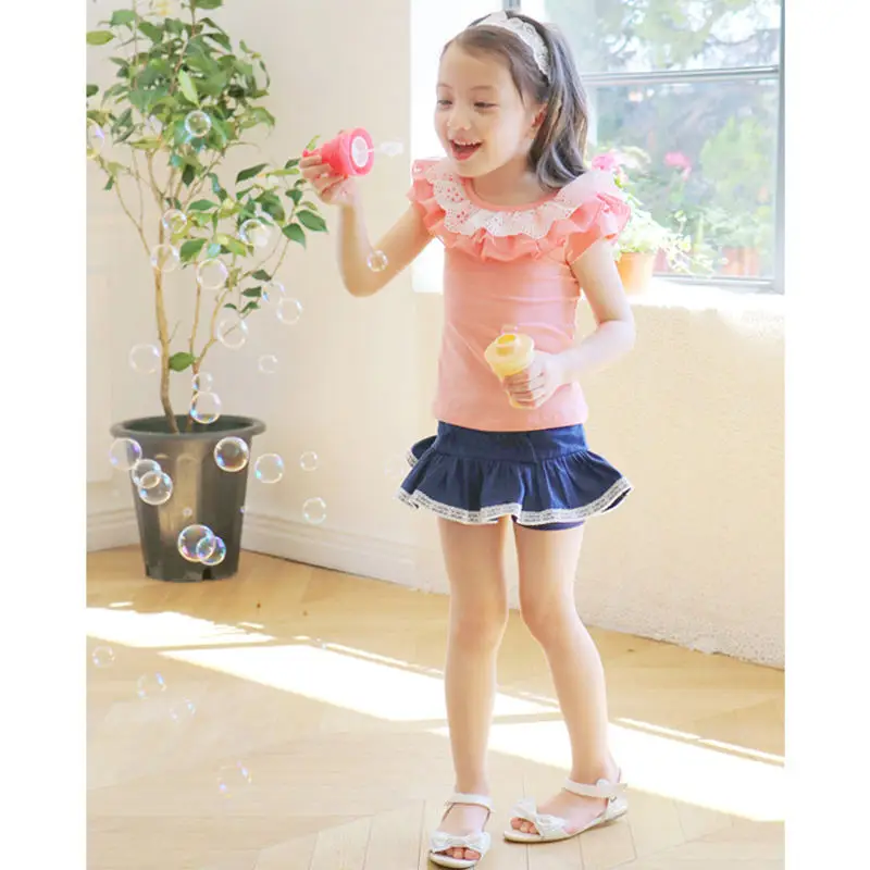 girl`s pink ruffled collar T shirts fashion little girls` sweet design