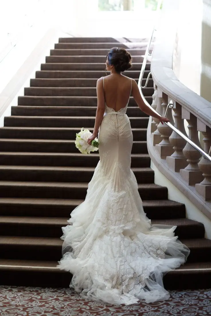 Sexy Spaghetti Strap Mermaid Tulle Wedding Dress Long Train 163