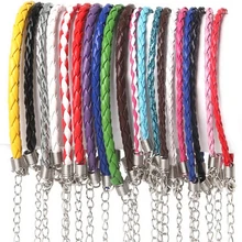 10 шт., 3 мм/4 мм, разноцветные плетеные веревки из искусственной кожи с застежкой-лобстером, металлическая цепочка для браслета, модные ювелирные изделия