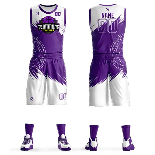 Баскетбольная форма на заказ для взрослых и молодежи, спортивная одежда, тренировочные рубашки, баскетбольная майка и шорты с сублимационной печатью - Цвет: Фиолетовый