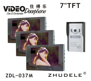 

ZHUDELE 7" Color LCD Video Door Phone Wired Intercom Doorbell IR Camera Video Intercom 3 Monitor for Home Villa
