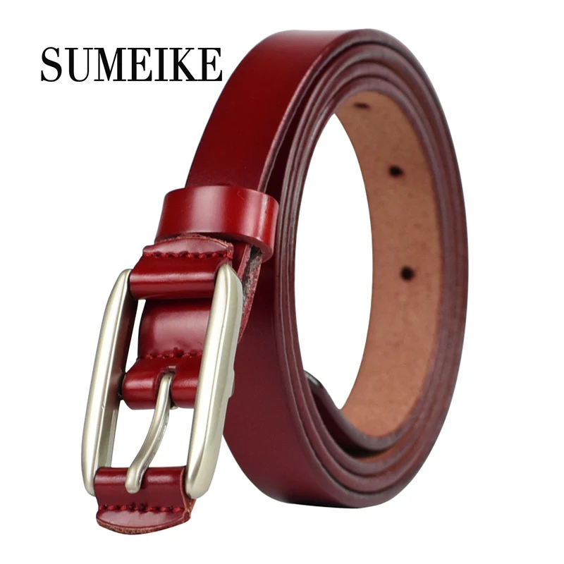 

[SUMEIKE] Ladies Red Thin Belt Genuine Leather Strap Female Belts For Women Luxury Original Brand Belts Cummerbunds