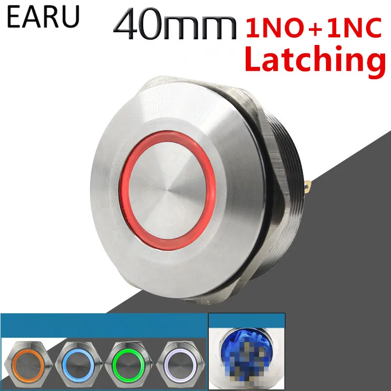

40MM 1NO 1NC Stainless Steel Metal Latching Waterproof Doorbell Bell Horn LED Push Button Switch Car Auto Engine Start PC Power
