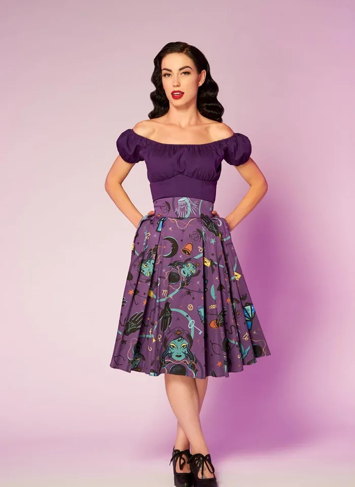 30-лето Женщины старинные 50 s pinup Peasant Top в фиолетовый Большие размеры Футболка camiseta mujer Готический Топы