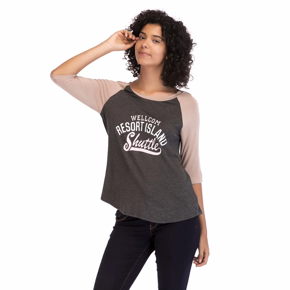 WEAVERS Women Raglan Long Sleeve Womens Tee Shirts Autumn Letters Print Womens T shirts Casual