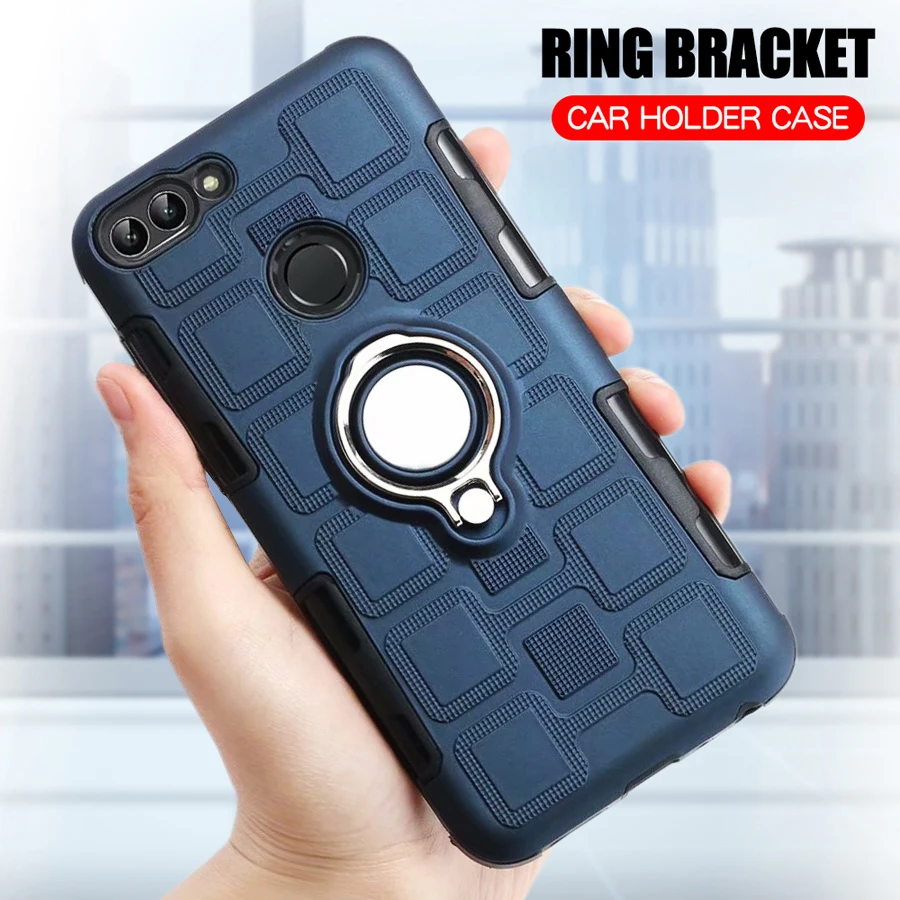 

Silicone Shockproof Case For Huawei P Smart Armor Back Cover For Huawei P Smart Phone Case For Huawei Enjoy 7S Ring Stand Case