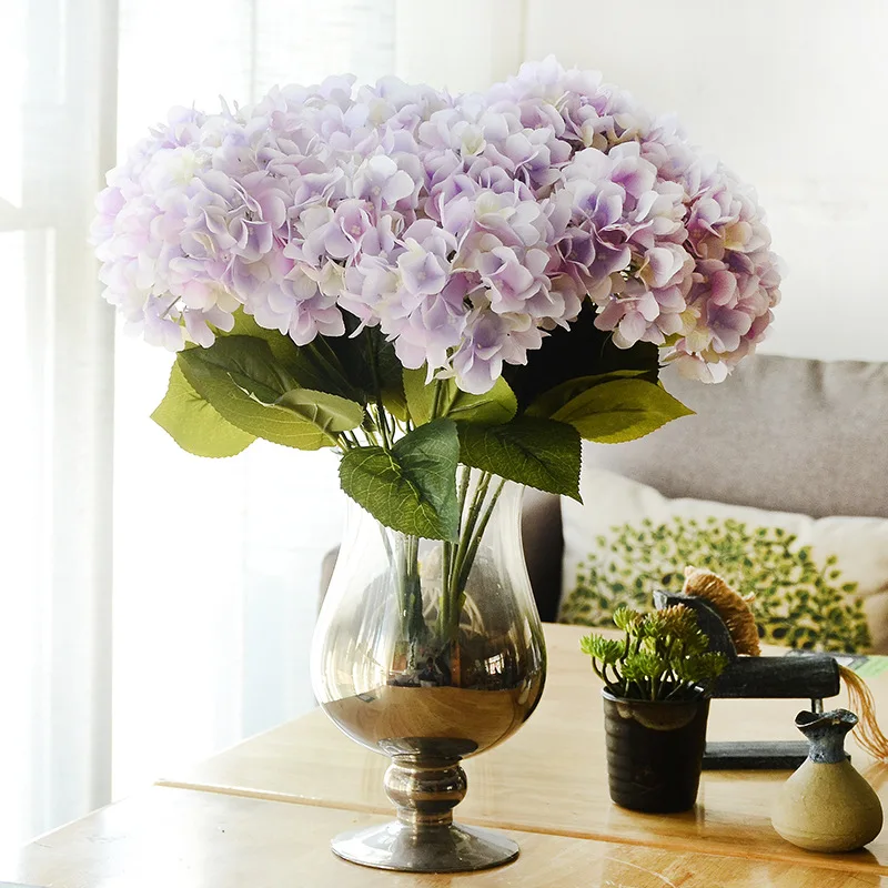 818 9 De Réductionhortensia Artificiel Fleur De Soie 5 Grandes Têtes Bouquet Fleur Artificielle Flores Organiser Table Mariage Décor à La Maison