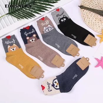 

Harajuku Lovely Breathable Cartoon Cotton Womne Socks Kawaii Cat Bear Penguin Fashion College Style Creative Calcetines Mujer