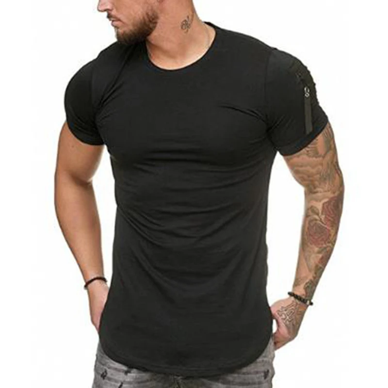 Moomphya/уличная Летняя мужская футболка в стиле хип-хоп на молнии, удлиненная футболка с изогнутым подолом, тонкая забавная футболка, camisetas hombre