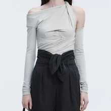 Новое поступление весенние модные тонкие хлопковые футболки для женщин с длинным рукавом Женские Элегантные богини одежды T1806020-2