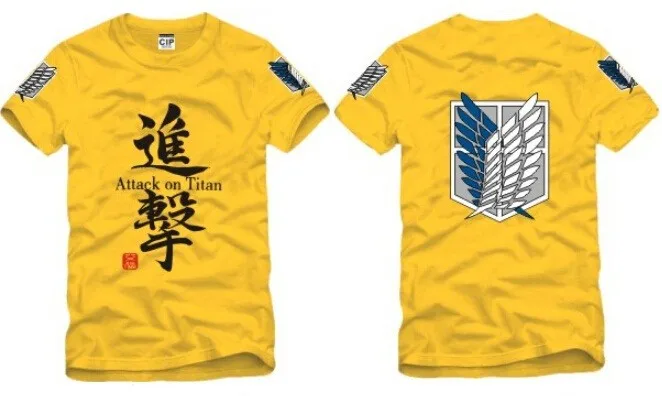 Yellow Японский аниме Атака Титанов Косплей Костюм Shingeki no Kyojin мультфильм футболка хлопок Золотой аниме футболка - Цвет: Yellow