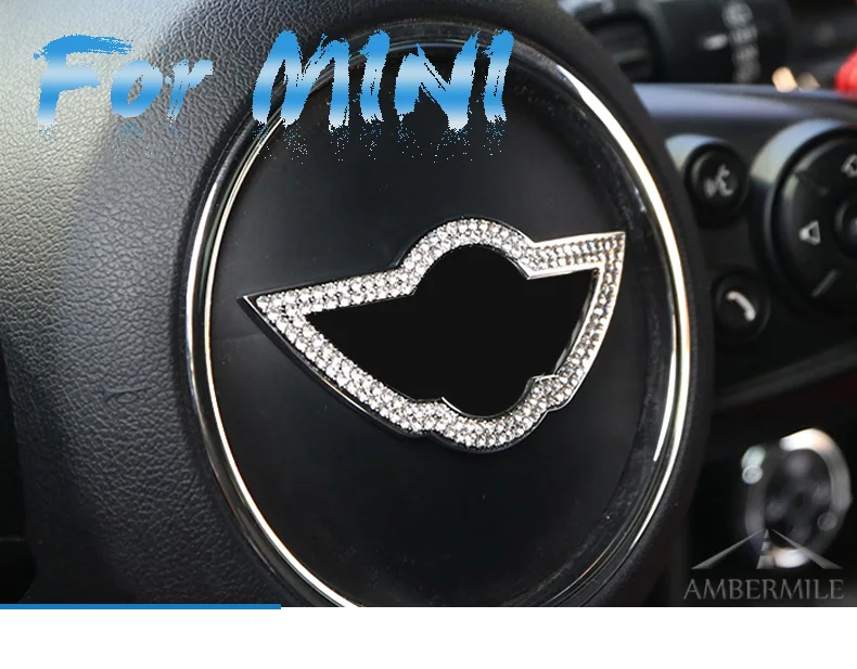 Artificial Diamond Car Steering Wheel Logo Cover Stickers for Mini Cooper R55 R56 R60 R61 F54 F55 F56 F60 car styling (1)
