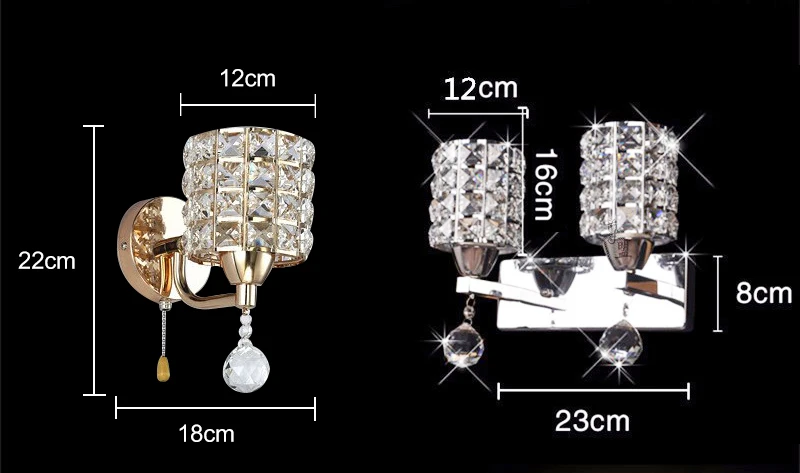 Interruptor de Corrente Luzes da Lâmpada Puxar Parede Cristal Moderno Zíper Base Aço Inoxidável Iluminação Arandelas Lamparas Pared Ac85-265v 2 High Quality lamp light bulb
