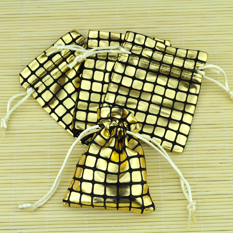 Wholesale 10pcs lot Gold Satin Bag Small Wedding Jewelry Candy Gifts