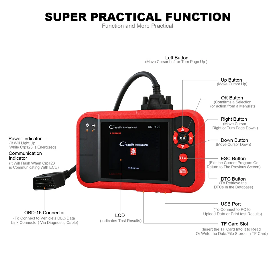 Launch CRP 129 OBD2 Читальный инструмент кодов X431 Creader CRP129 Авто сканер Инструменты OBDII