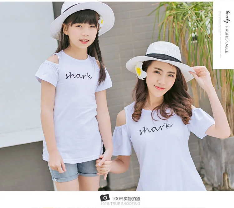 Г. летняя брендовая одежда для детей одинаковые футболки для семьи платье с открытыми плечами для мамы и дочки с изображением акулы семейная одежда