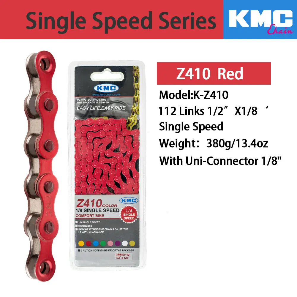 Excellent KMC Z410 1/8 Single Speed Chain Fixed Gear bicycle Chain 112L Urban Leisure Bike Folding Bike Chain Multi-Color  Bike Chain 390g 1