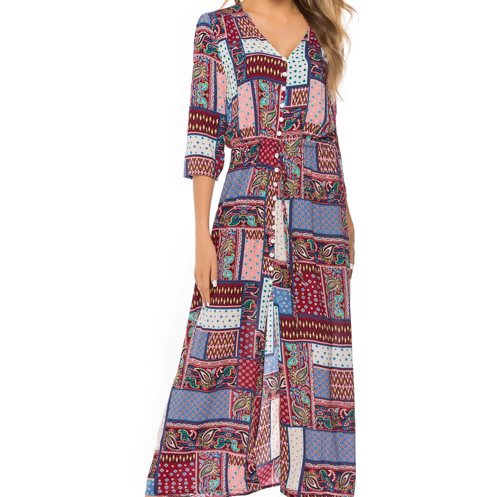 

2019 MAXIORILL New Bohemian Women's Summer Fashion Beach Bohemian Spliced Dresses платье Wholesale T3