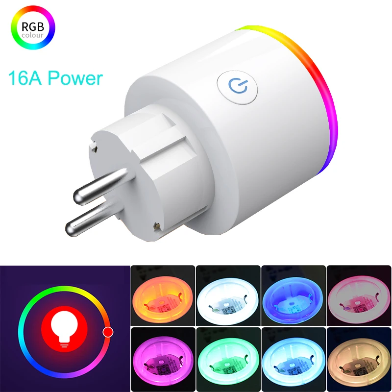 

16A EU RGB wifi Smart Plug with Power Monitor, wifi wireless Smart Socket Outlet with Google Home Alexa Voice Control