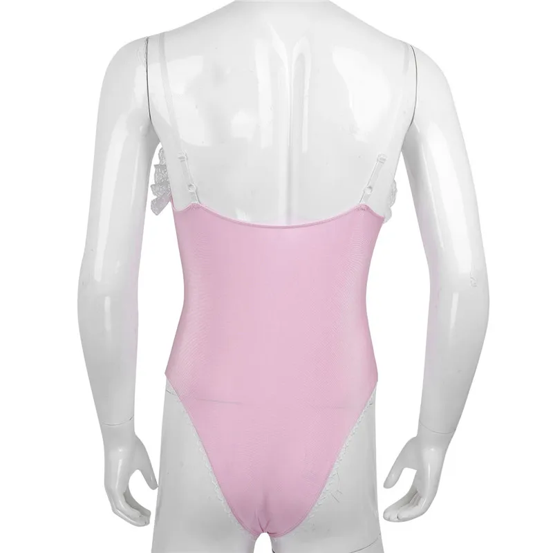 Мужское нижнее белье Homme Sissy цельное на тонких бретельках Кружевное боди с рюшами