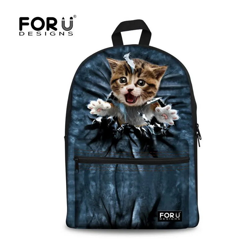 FORUDESIGNS Cute Women Backbag 3D Animal Backpacks Cat Printing School Bagpack for Girls Students Children s
