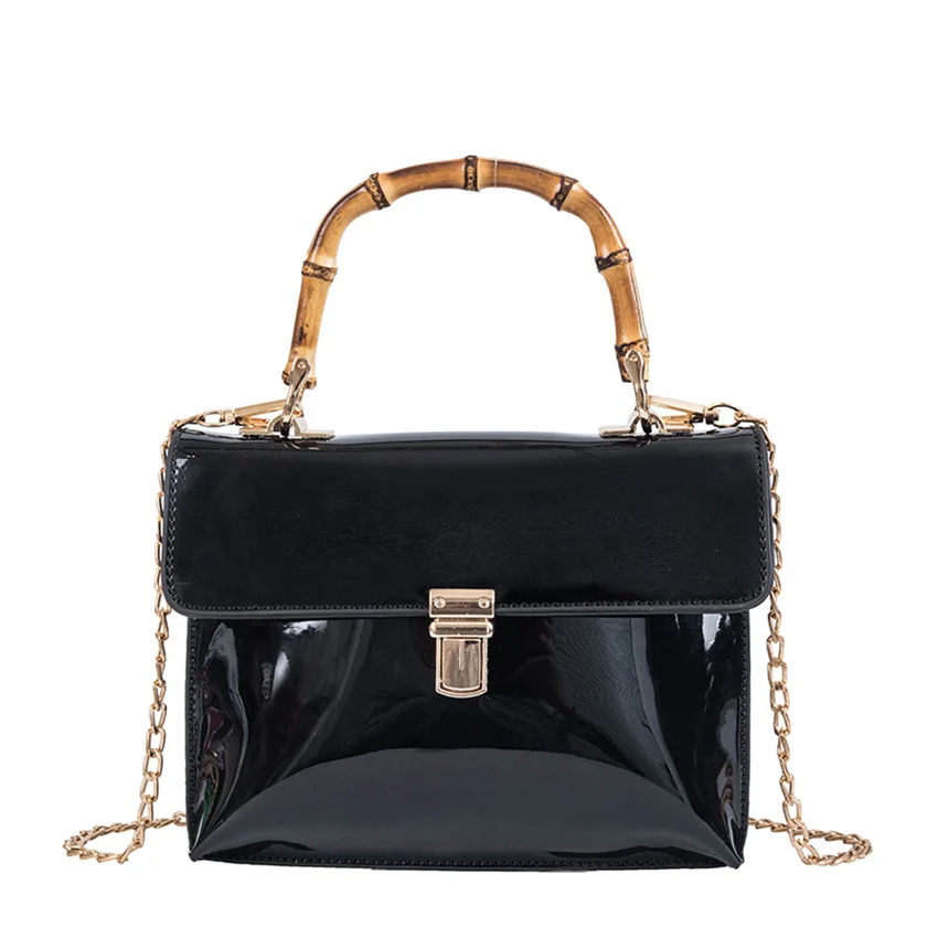 

Fashion Patent Leather Bamboo Top Handle Women Handbags Crossbody Bag for Women 2018 Luxury Ladies Shoulder Bags for Women