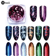 Mtssii 1BOX Aluminum Nail Flakes Sequins Powder Magic Mirror Glitters Gold Silver Red Colors Irregular Pigment Nail Decoration