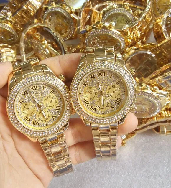 Новые высококачественные роскошные часы с кристаллами и бриллиантами, женские золотые стальная лента для часов, розовое золото, сверкающие наручные часы, Прямая поставка