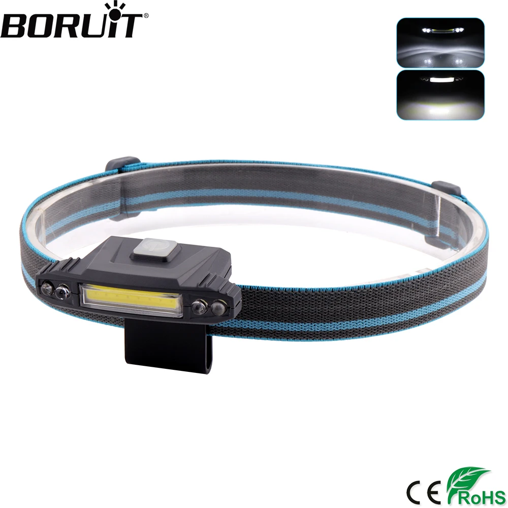 cheap BORUiT Mining Cap Lamps Waterproof COB LED Headlight 3 Modes USB Charger Headlamp Built in Battery Head Torch Camping Flasglight