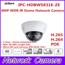 Free Shipping DAHUA CCTV IP Camera 8MP WDR IR Dome Network Camera with POE IP67 IK10 Without Logo IPC-HDBW5831R-ZE